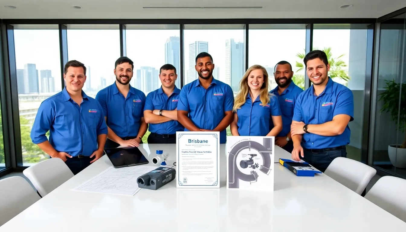 team of professional plumbers in a modern brisbane office